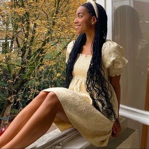 Hill House Athena Dress; gold brocade jacquard; size XS